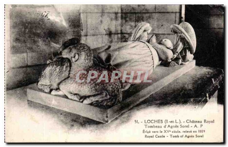 Old Postcard Loches Chateau Royal Tomb of & # 39Agnes Sorel