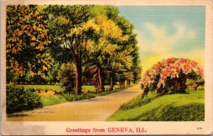 Greetings from Geneva Illinois Postcard PM 1941 Elburn Ill