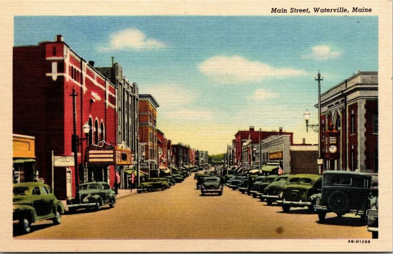 Vtg Waterville Maine ME View of Main Street Storefronts Old Cars 1940s