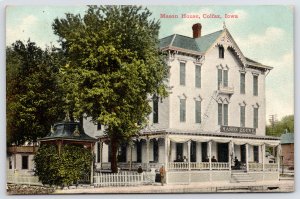 Colfax Iowa~Mason House~Fire Escapes~Beautiful Bargeboard~Guests on Porch c1910