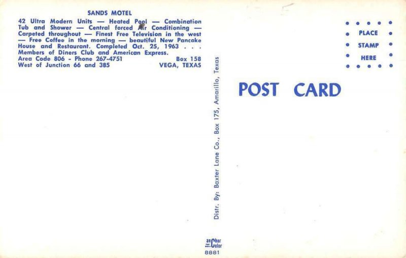 Vegas Texas Sands Motel Vintage Postcard AA29068