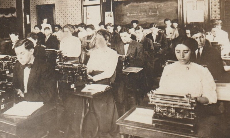 Sterling ILLINOIS RPPC 1911 TYPEWRITING DEPARTMENT Interior SCHOOL Business IL