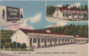 West Virginia WV Postcard SULPHER SPRINGS Linen Roadside COLONIAL COURT Motel