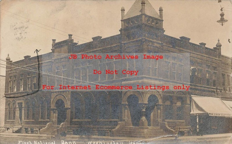 KS, Washington, Kansas, RPPC, First National Bank, 1909 PM, Huffmans Photo