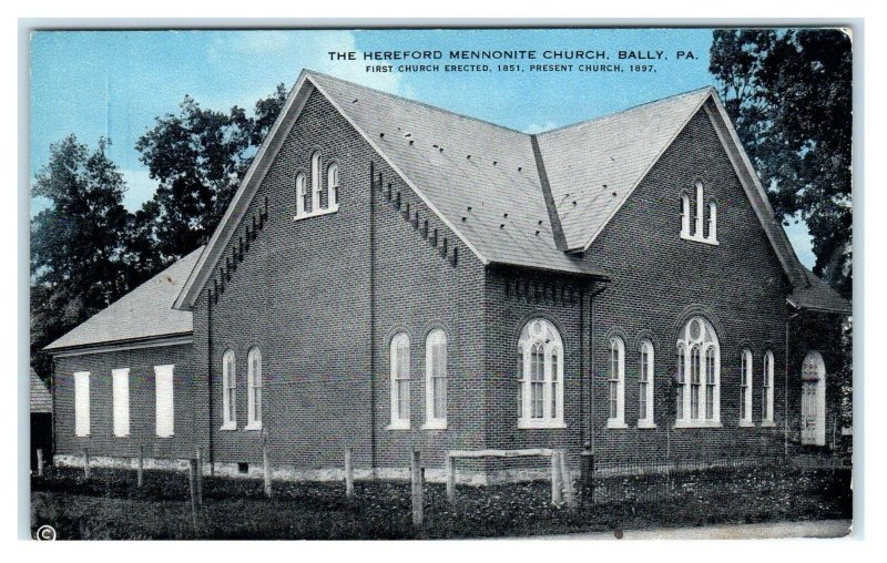 BALLY, PA  ~ HEREFORD MENNONITE CHURCH c1930s Linen Berks County Postcard
