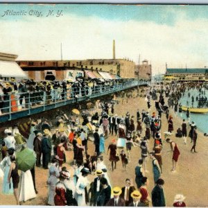 c1900s Atlantic City NJ Bathing PC Busy Boardwalk Crowd Swim Beach NY Error A323