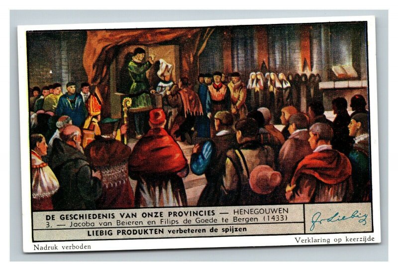 Vintage Liebig Trade Card - Dutch - 5 of History of our Provinces Hainaut Set