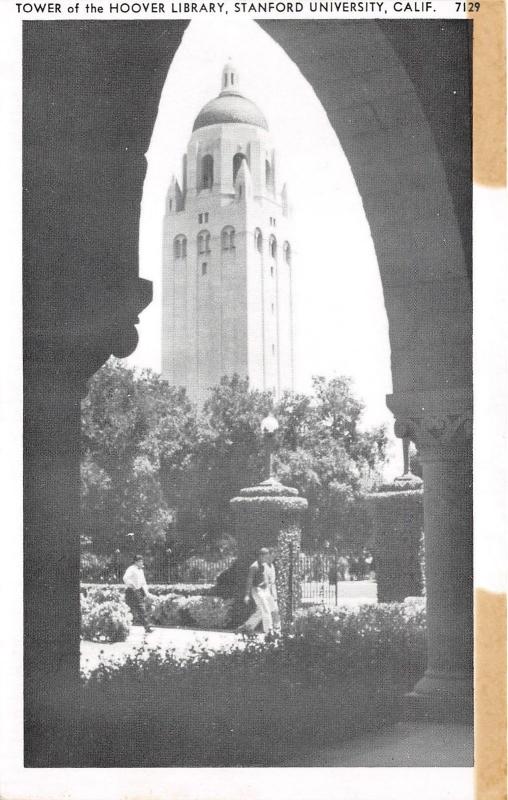 Stanford California~Stanford University~Hoover Library Tower~Students~1950s B&W