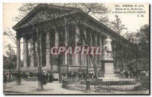 Paris Old Postcard Madeleine Church and statue of Julius Simon