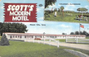 Mason City, IA Iowa  SCOTT'S MODERN MOTEL  Playground  1954 ROADSIDE Postcard