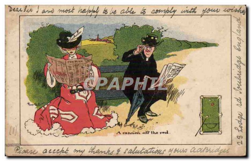 Humor - A gun of the Red - Billiards - Pool - Sport - Flirtation - Old Postcard