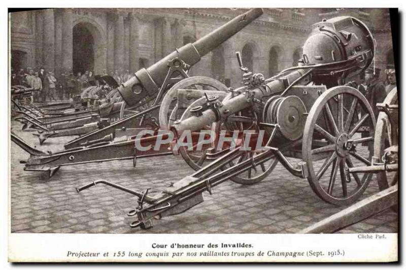 Old Postcard Militaria Paris Court & # 39honneur Invalides Projector 155 long