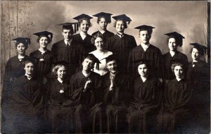 RPPC, GRADUATES  Co-Ed Graduating Class In CAP & GOWNS ca1910's Photo Postcard