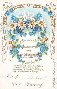 B152 Art Nouveau Birthday 1906 Daisy Forget-me-not Flowers embossed postcard