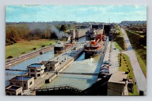 Steamers Twin Flight Locks Welland Ship Canal St Lawrence Seaway Canada Postcard