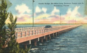 Vintage Postcard Gandy Bridge Six Miles Long Tampa & St. Petersburg Florida FL