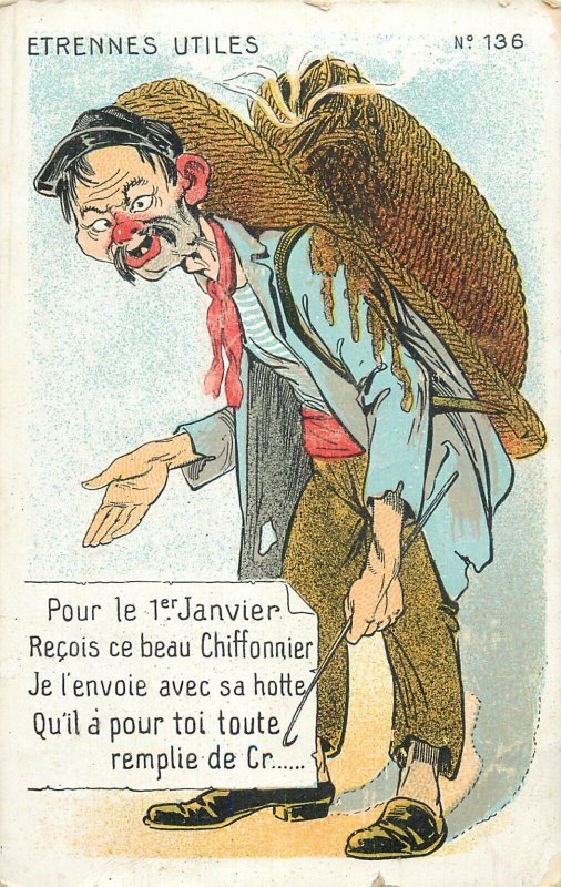 French humor comic caricature postcard chiffonnier