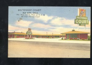 ELK CITY OKLAHOMA ROUTE 66 WESTERN COURT LINEN ADVERTISING VINTAGE POSTCARD