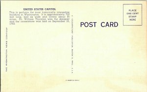 United States Capitol Washington D.C. Vintage Linen Postcard Thornton Unused Vtg 