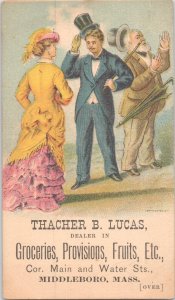 Thacher B. Lucas Groceries Provisions - Middleboro, MA - 1872 Antique Trade Card