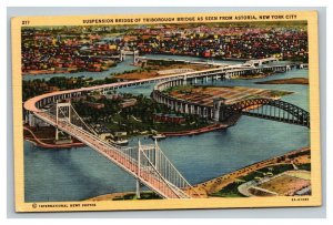 Vintage 1940's Postcard - Aerial View Triborough Bridge Astoria NYC New York
