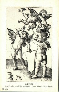 1910s Albrecht Durer Three Genii with Trumpets Art Postcard