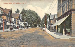 Liberty NY North Main Street Store Fronts Horse & Wagon Postcard