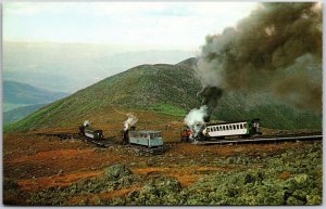 Mount Washington Cog Railway New Hampshire Trains Meeting At Skyline Postcard