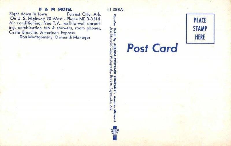 Forrest City Arkansas D and M Motel Vintage Postcard AA30832