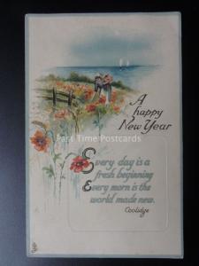 Embossed Poppy Postcard A HAPPY NEW YEAR 'Coolidge' c1915 by Rapael Tuck No.3064