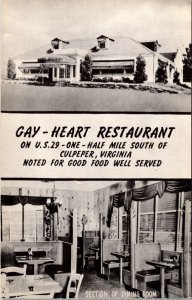 Postcard Gay Heart Restaurant US 29 in Culpeper, Virginia