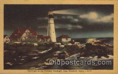 Moonlight on the Portland Headlight, Cape Elizabeth, Maine, USA MA, Lighthous...