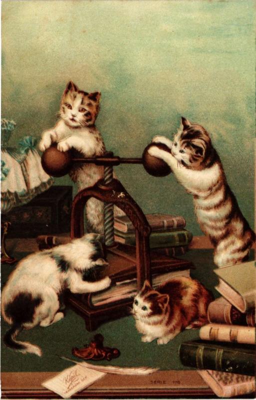 CPA AK CATS Cats and books (a1988)