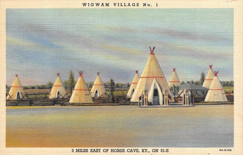 WIGWAM VILLAGE Roadside Gas Station Tipis Horse Cave, KY 1940s Linen