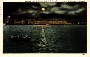 Maryland Annapolis General View Of Harbor and U S Naval Academy By Night 1951...