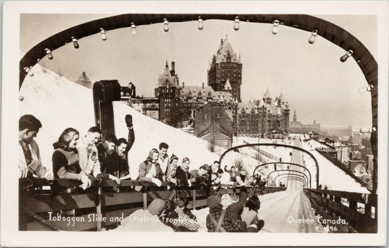 Toboggan Slide and Chateau Frontenac Quebec City QC 1950s RPPC Postcard G68