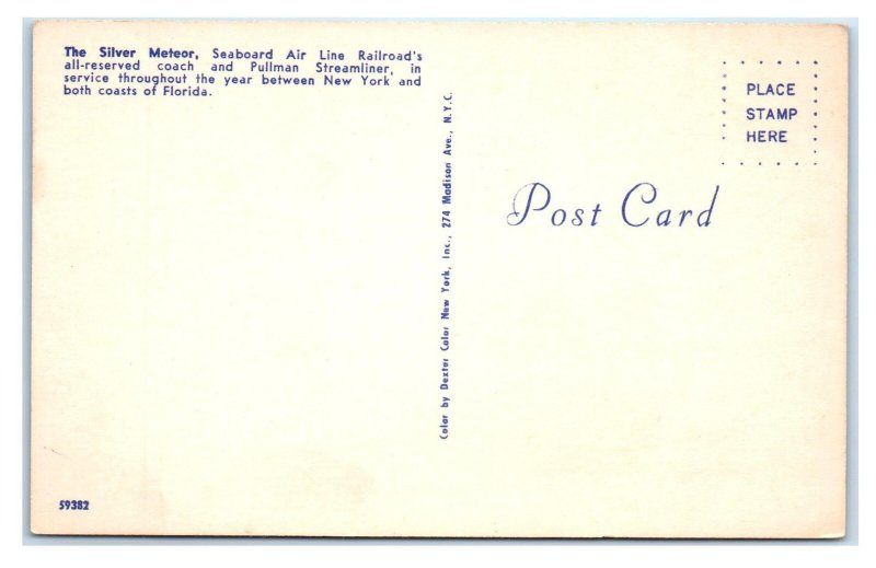 SILVER METEOR Streamliner NAME TRAIN c1950s Passenger Seaboard Railroad Postcard