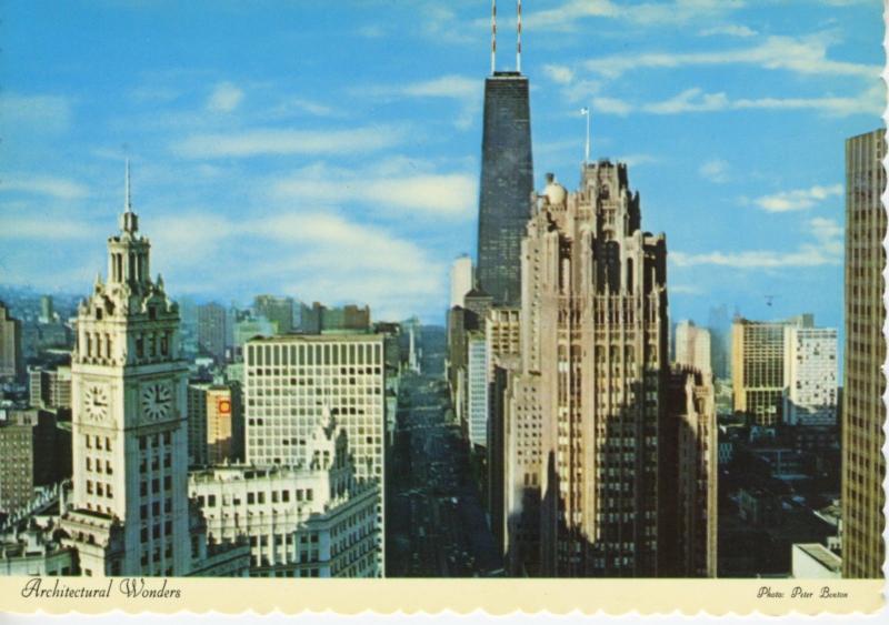 North Michigan Avenue Chicago IL Illinois Wrigley Building Tribune Postcard D22