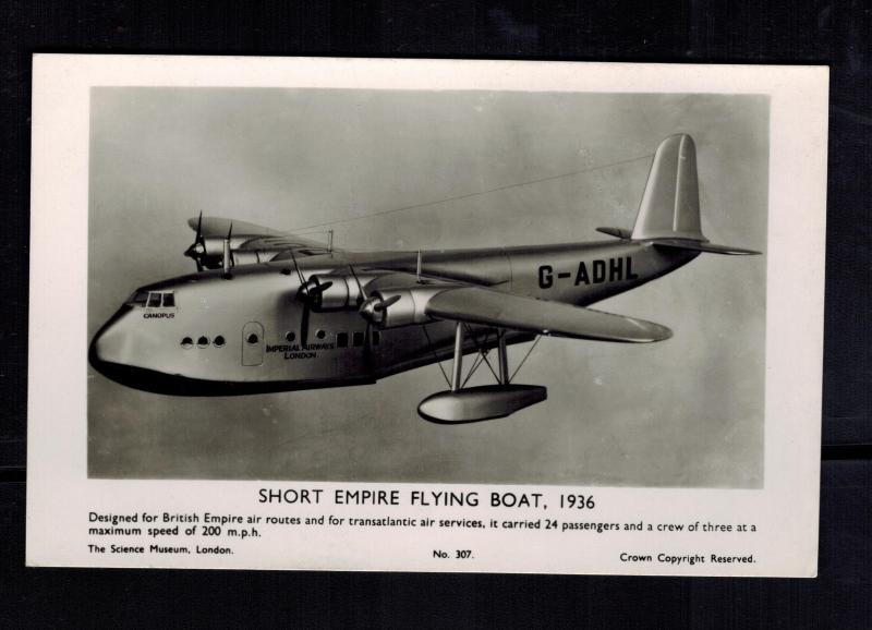 1936 Mint Imperial Airways England Empire FLying Boat Seaplane Flying postcard