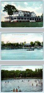 3 Postcards DES MOINES, Iowa IA ~ Bath House Childrens Hour Country Club 1910s