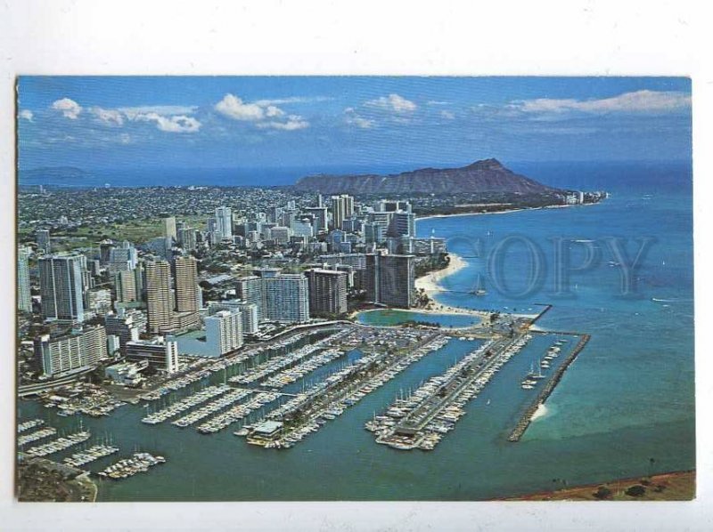 204367 ALOHA from HAWAII Honolulu yacht harbor old postcard