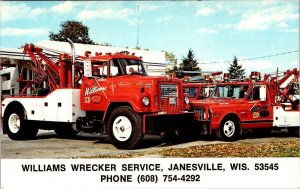 Janesville, WI Wisconsin WILLIAMS WRECKER SERVICE Tow Truck Advertising Postcard