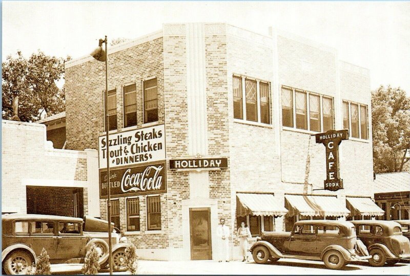 Vintage Coca Cola Postcard Holliday Roadside Diner Sign Cars LARGE UNUSED OH