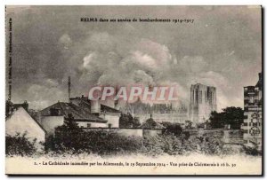 Reims Old Postcard War of 1914 the cathedral burned down by the Germans Septe...