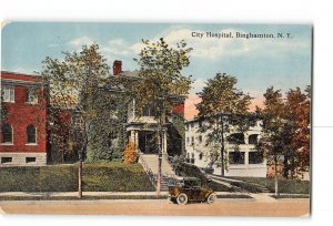 Binghamton New York NY Postcard 1907-1915 City Hospital Parked Automobile
