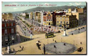 Spain Espana Barcelona Spain Old Postcard Calle Gran Via Diagonal Arguelles