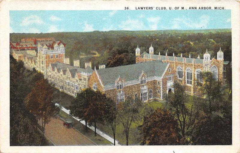 Ann Arbor Michigan~University of Michigan~Lawyers' Club Bird's Eye View~1920s Pc