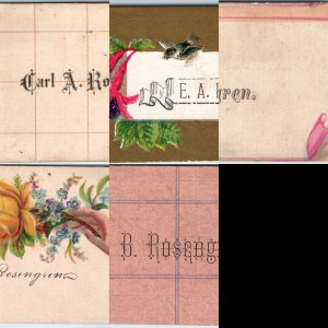 x5 LOT Vtg Victorian Calling Card Rosengren Prosser Flower Bird Litho Hand Art
