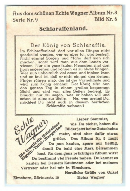 The King of Schlaraffia, Schlaraffenland, Echte Wagner German Trade Card *VT31R