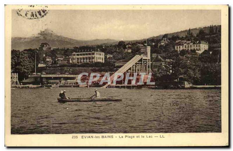 Old Postcard Evian Les Bains The Beach And Lake